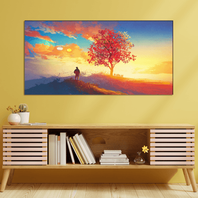 DECORGLANCE Posters, Prints, & Visual Artwork Sunrise Tree Scenery Canvas Wall Painting