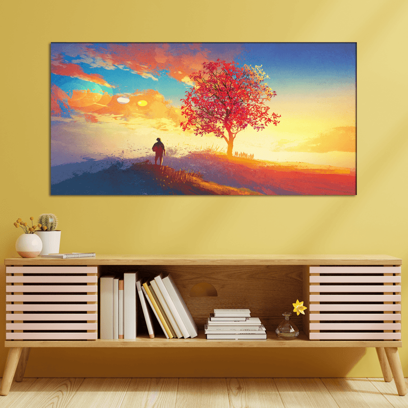 DECORGLANCE Posters, Prints, & Visual Artwork Sunrise Tree Scenery Canvas Wall Painting