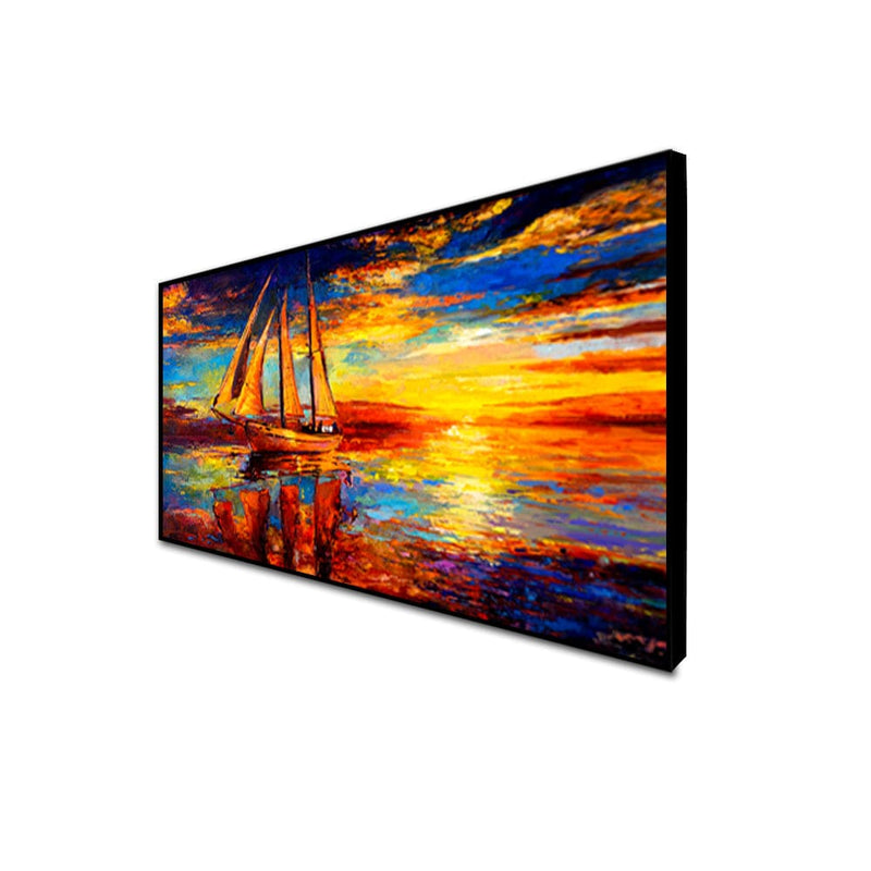 DecorGlance Posters, Prints, & Visual Artwork CANVAS PRINT BLACK FLOATING FRAME / (48x24) Inch / (121x60) Cm Sunset Abstract Canvas Floating Frame Wall Painting