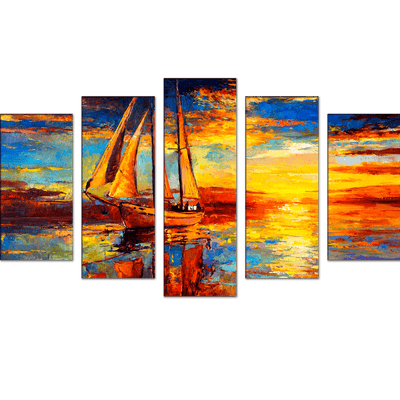 DECORGLANCE Posters, Prints, & Visual Artwork Sunset Abstract Canvas Wall Painting- With 5 Frames