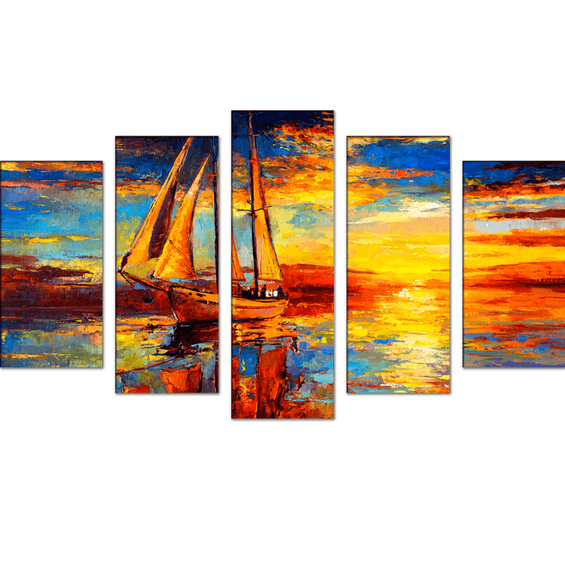 DECORGLANCE Posters, Prints, & Visual Artwork Sunset Abstract Canvas Wall Painting- With 5 Frames