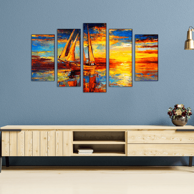 DECORGLANCE Posters, Prints, & Visual Artwork Sunset Abstract Canvas Wall Painting- With 5 Frames