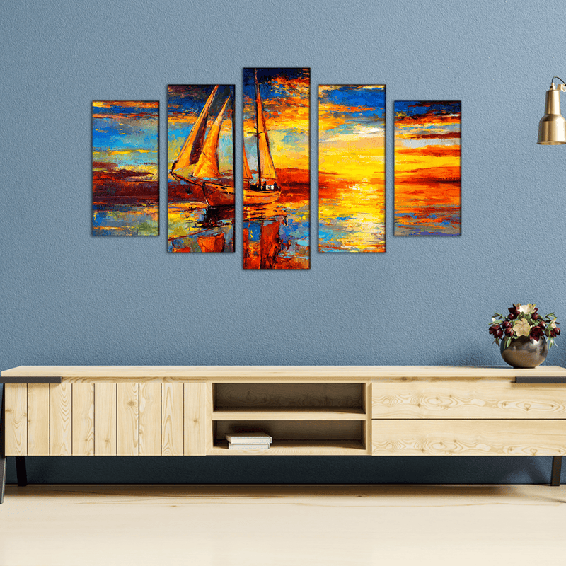 DECORGLANCE Posters, Prints, & Visual Artwork Sunset Abstract Canvas Wall Painting- With 5 Frames
