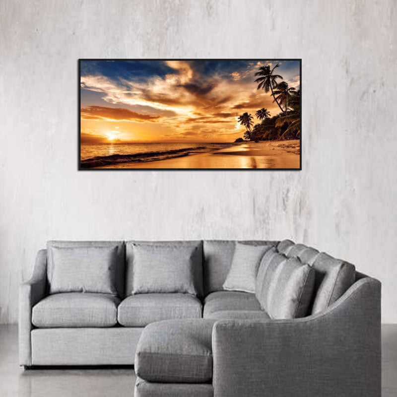 DecorGlance Posters, Prints, & Visual Artwork Sunset And Beach Canvas Floating Frame Wall Painting