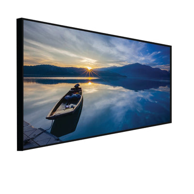 DecorGlance Posters, Prints, & Visual Artwork CANVAS PRINT BLACK FLOATING FRAME / (24 X 48) Inch / (60 X 121) Cm Sunset and Boat Canvas Floating Frame Wall Painting