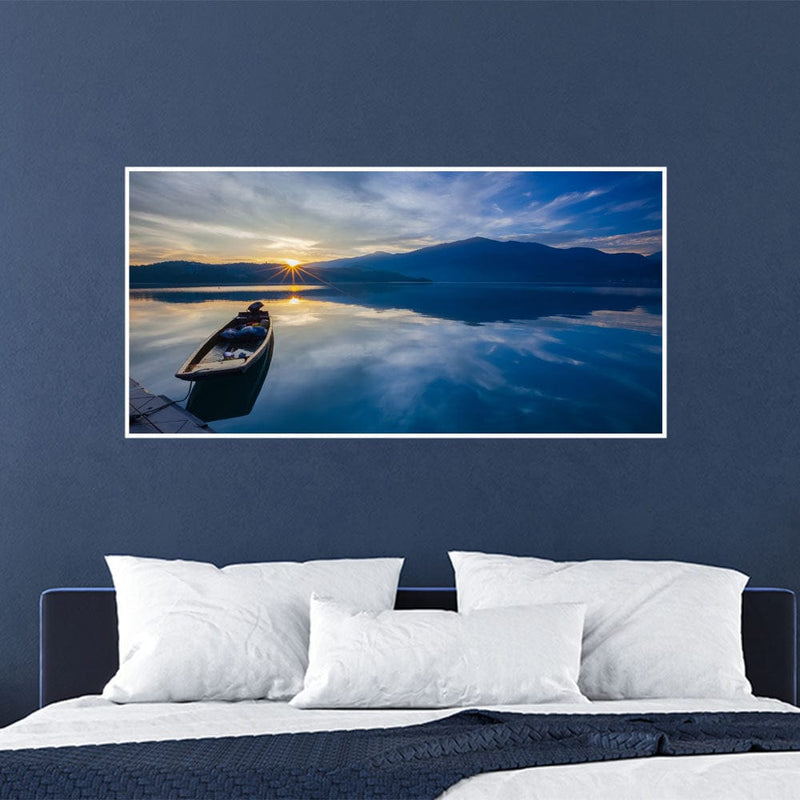 DecorGlance Posters, Prints, & Visual Artwork Sunset and Boat Canvas Floating Frame Wall Painting