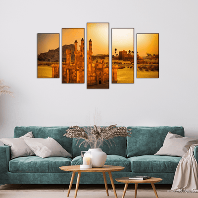 DECORGLANCE Posters, Prints, & Visual Artwork Sunset at Arabic Town Canvas Wall Painting- With 5 Frames