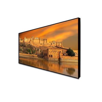 DecorGlance Posters, Prints, & Visual Artwork CANVAS PRINT BLACK FLOATING FRAME / (24 X 48) Inch / (60 X 121) Cm SunSet River Floating Frame Canvas Wall Painting