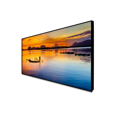DecorGlance Posters, Prints, & Visual Artwork CANVAS PRINT BLACK FLOATING FRAME / (24 X 48) Inch / (60 X 121) Cm Sunset River View Floating Frame Canvas Wall Painting