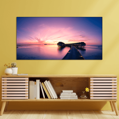 DECORGLANCE Posters, Prints, & Visual Artwork Sunset View Of Sea & Bridge Canvas Wall Painting