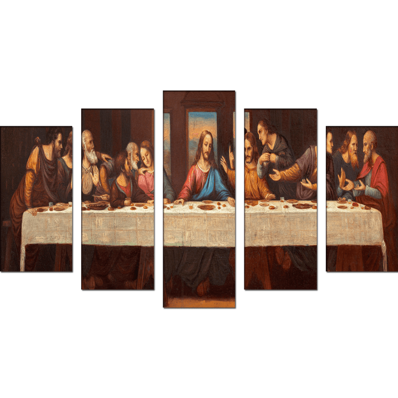 DECORGLANCE Posters, Prints, & Visual Artwork Supper Of Jesus Canvas Wall Painting- With 5 Frames