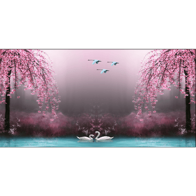 DECORGLANCE Posters, Prints, & Visual Artwork Swan With Pink Nature Scenery Canvas Wall Painting