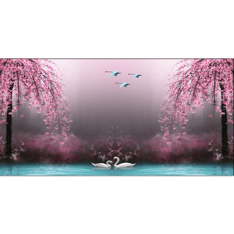 DECORGLANCE Posters, Prints, & Visual Artwork Swan With Pink Nature Scenery Canvas Wall Painting
