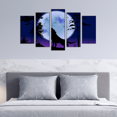 DECORGLANCE Posters, Prints, & Visual Artwork The Wolf Howls At The Night Canvas Wall Painting- With 5 Frames