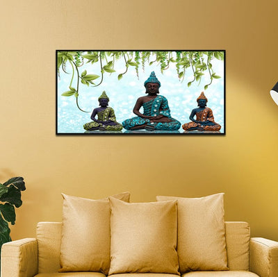 DecorGlance Posters, Prints, & Visual Artwork Three Buddha Statue Canvas Floating Frame Wall Painting