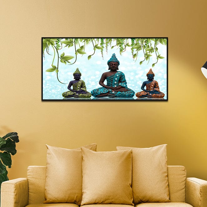 DecorGlance Posters, Prints, & Visual Artwork Three Buddha Statue Canvas Floating Frame Wall Painting