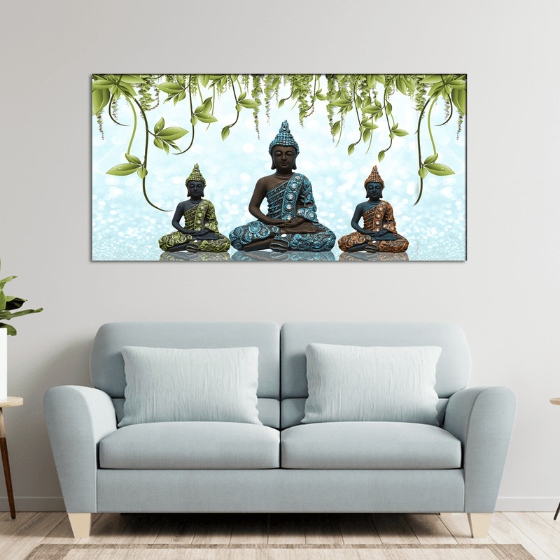DECORGLANCE Posters, Prints, & Visual Artwork Three Buddha Statue Canvas Wall Painting