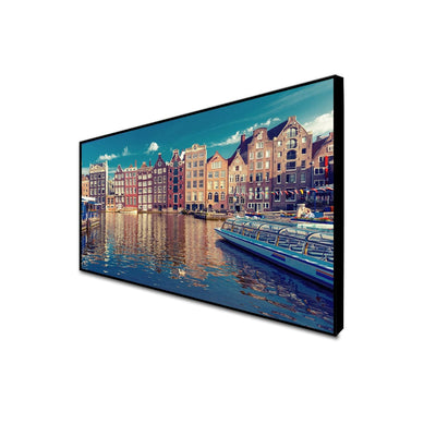 DecorGlance Posters, Prints, & Visual Artwork CANVAS PRINT BLACK FLOATING FRAME / (48x24) Inch / (121x60) Cm Town River Floating Frame Canvas Wall Painting