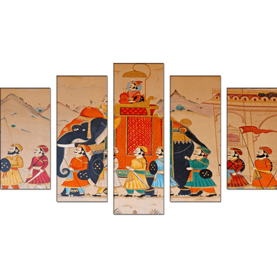 DECORGLANCE Posters, Prints, & Visual Artwork Traditional Rajasthani Wall Street Art  Canvas Wall Painting- With 5 Frames