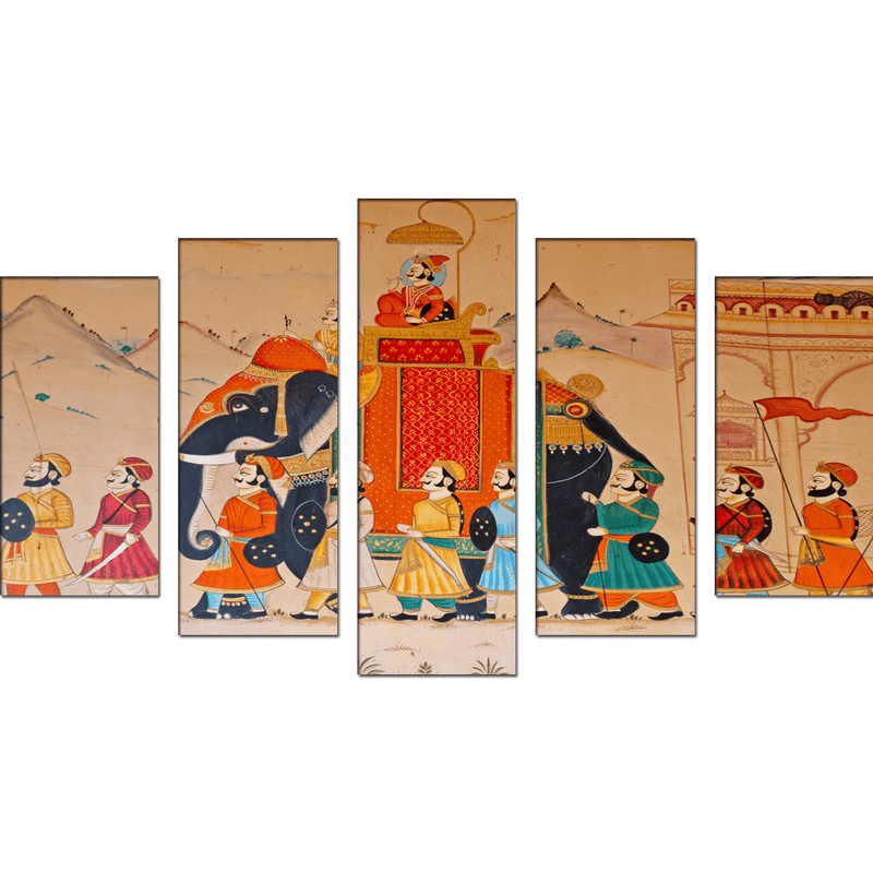 DECORGLANCE Posters, Prints, & Visual Artwork Traditional Rajasthani Wall Street Art  Canvas Wall Painting- With 5 Frames