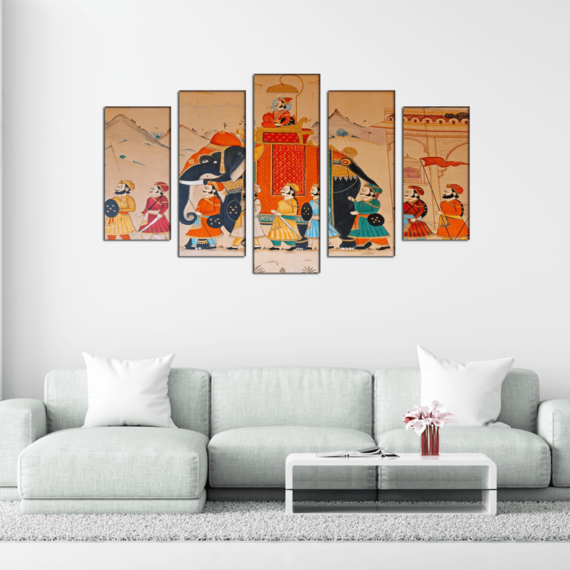 DECORGLANCE Posters, Prints, & Visual Artwork Traditional Rajasthani Wall Street Art  Canvas Wall Painting- With 5 Frames