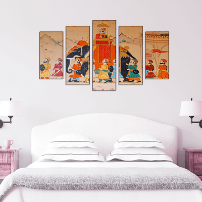 DECORGLANCE Posters, Prints, & Visual Artwork Traditional Rajasthani Wall Street Art  Canvas Wall Painting- With 5 Frames