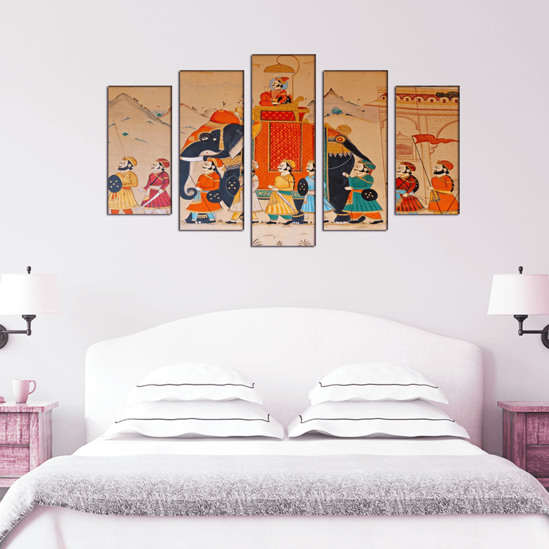 DECORGLANCE Posters, Prints, & Visual Artwork Traditional Rajasthani Wall Street Art  Canvas Wall Painting- With 5 Frames