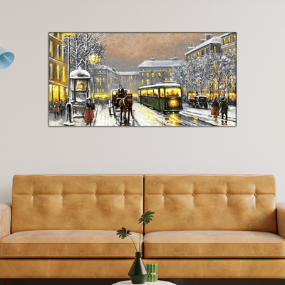 DECORGLANCE Posters, Prints, & Visual Artwork Tram In The Street Canvas Wall Painting