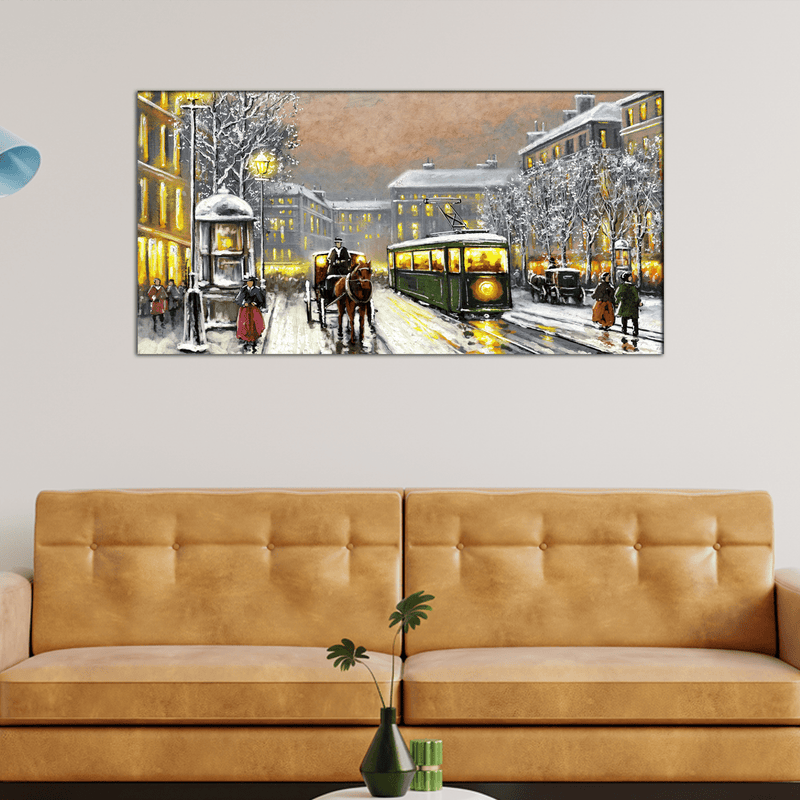 DECORGLANCE Posters, Prints, & Visual Artwork Tram In The Street Canvas Wall Painting