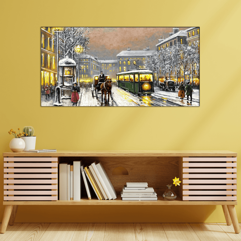 DECORGLANCE Posters, Prints, & Visual Artwork Tram In The Street Canvas Wall Painting