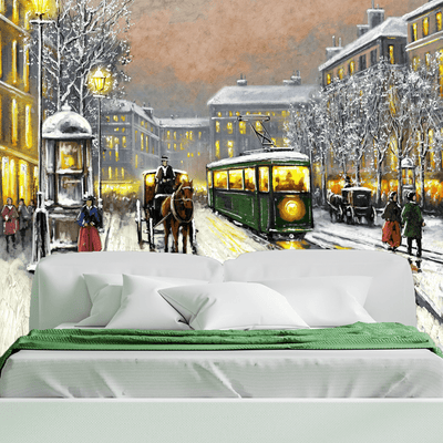 DECORGLANCE Posters, Prints, & Visual Artwork Tram In The Street Wallpaper