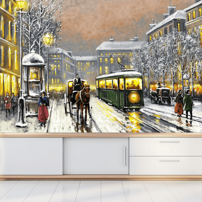 DECORGLANCE Posters, Prints, & Visual Artwork Tram In The Street Wallpaper