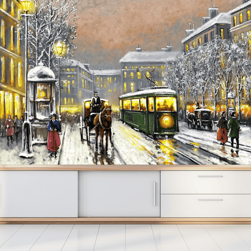 DECORGLANCE Posters, Prints, & Visual Artwork Tram In The Street Wallpaper