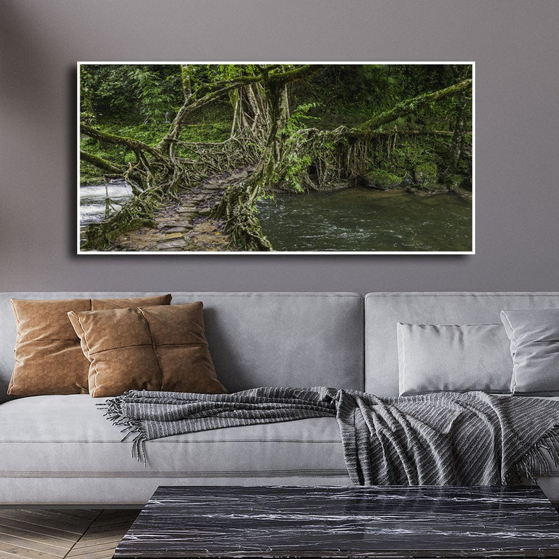 DecorGlance Posters, Prints, & Visual Artwork Tree Bridge In Forest Canvas Floating Frame Wall Painting