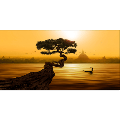 DECORGLANCE Posters, Prints, & Visual Artwork Twisted tree lake and Buddhist temple Canvas Print Wall Painting