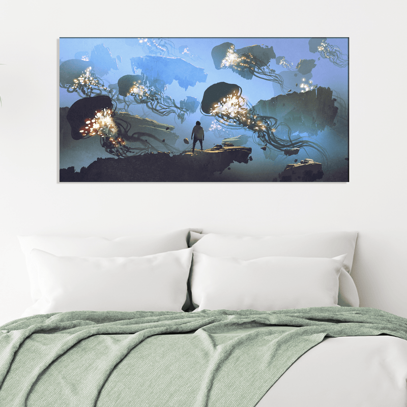 DECORGLANCE Posters, Prints, & Visual Artwork Underwater Jelly Fish View Canvas Wall Painting