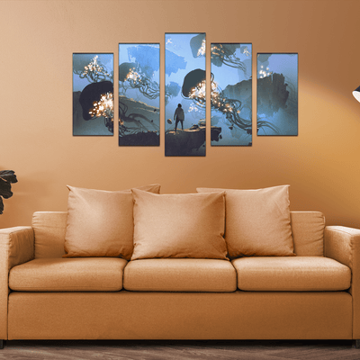 DECORGLANCE Posters, Prints, & Visual Artwork Underwater Jelly Fish View Canvas Wall Painting- With 5 Frames