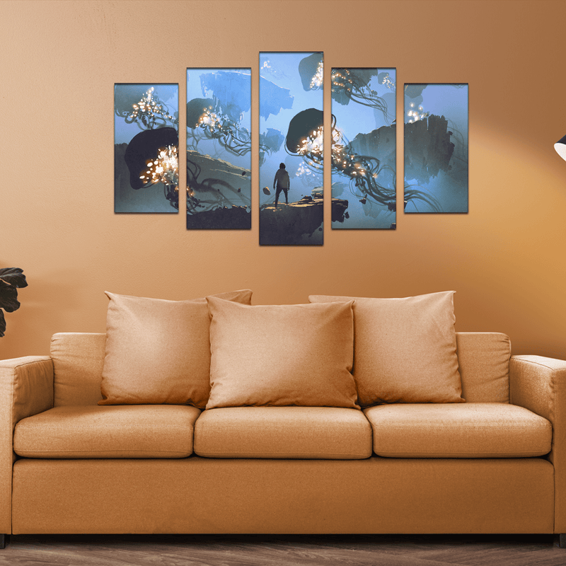 DECORGLANCE Posters, Prints, & Visual Artwork Underwater Jelly Fish View Canvas Wall Painting- With 5 Frames