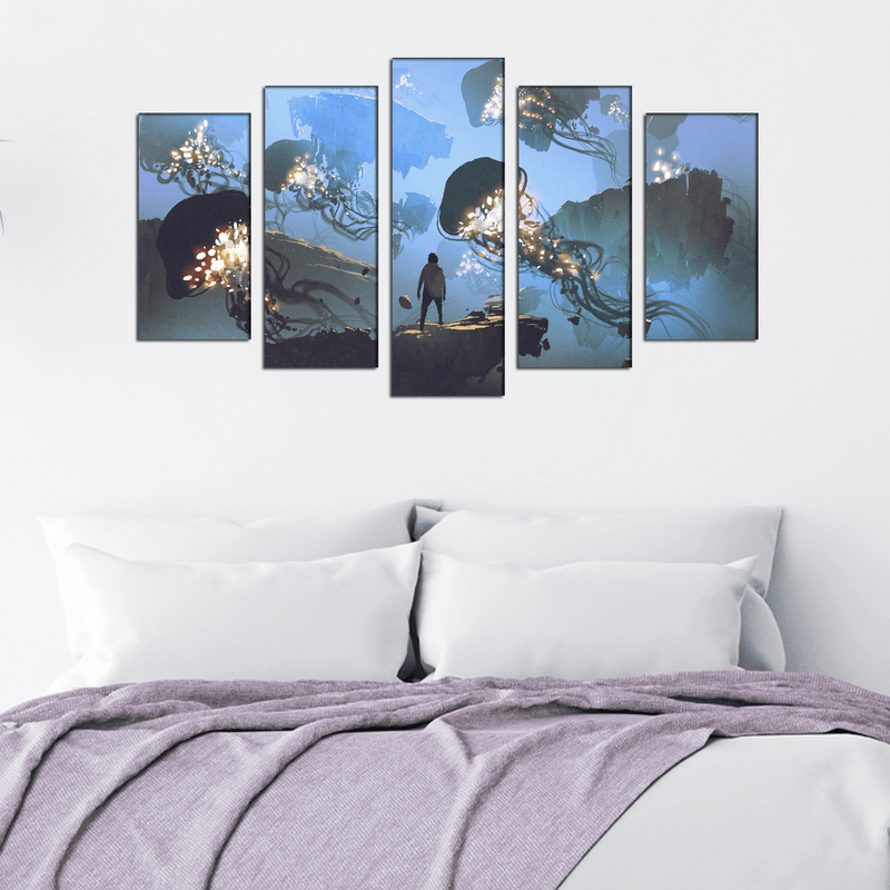DECORGLANCE Posters, Prints, & Visual Artwork Underwater Jelly Fish View Canvas Wall Painting- With 5 Frames