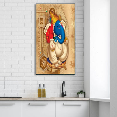 DecorGlance Posters, Prints, & Visual Artwork Vibrant Lord Ganesha Floating Frame Canvas Wall Painting