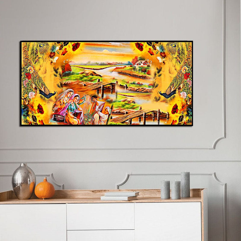 DecorGlance Posters, Prints, & Visual Artwork Village Madhubani Canvas Wall Painting