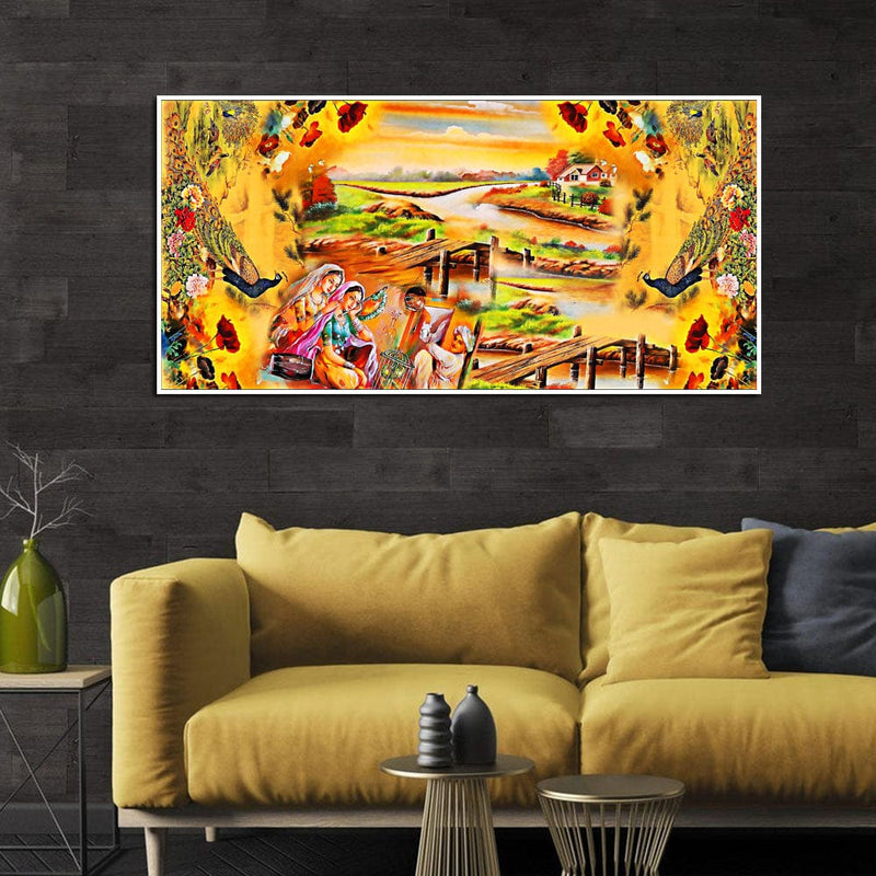 DecorGlance Posters, Prints, & Visual Artwork Village Madhubani Canvas Wall Painting