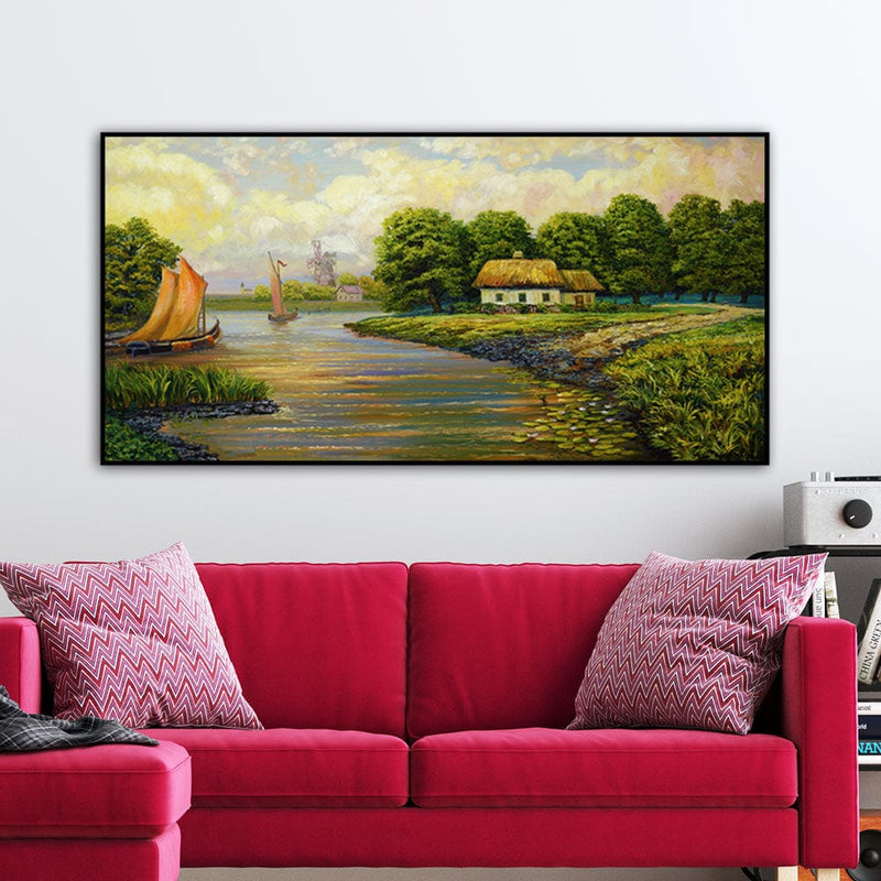 DecorGlance Posters, Prints, & Visual Artwork Village View Floating  Frame Canvas Wall Painting
