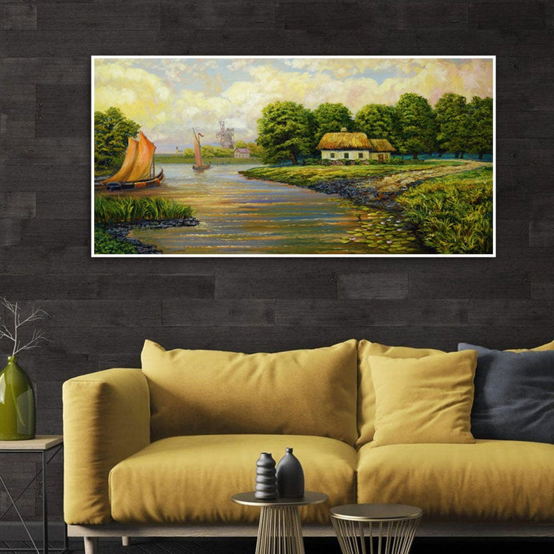 DecorGlance Posters, Prints, & Visual Artwork Village View Floating  Frame Canvas Wall Painting