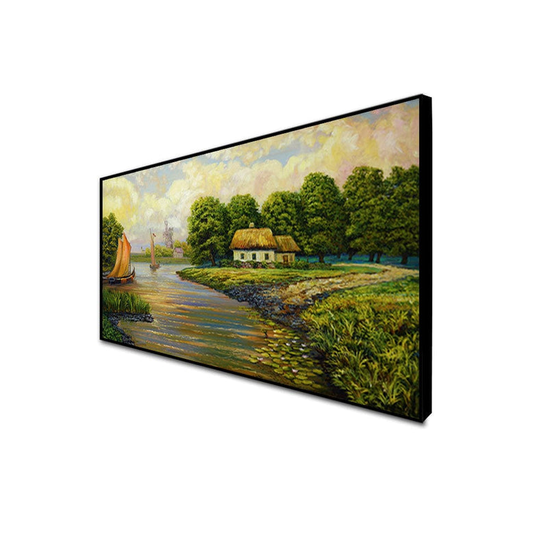 DecorGlance Posters, Prints, & Visual Artwork CANVAS PRINT BLACK FLOATING FRAME / (24 X 48) Inch / (60 X 121) Cm Village View Floating  Frame Canvas Wall Painting