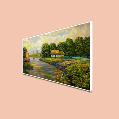 DecorGlance Posters, Prints, & Visual Artwork CANVAS PRINT WHITE FLOATING FRAME / (24 X 48) Inch / (60 X 121) Cm Village View Floating  Frame Canvas Wall Painting