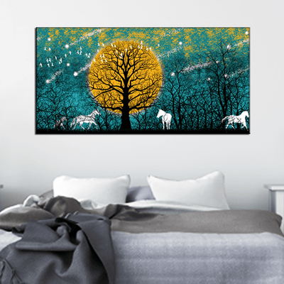 DECORGLANCE Posters, Prints, & Visual Artwork White Deer With Yellow Tree Abstract Canvas Wall Painting