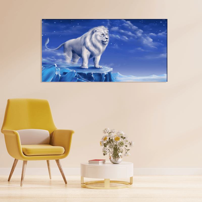 DECORGLANCE Posters, Prints, & Visual Artwork White Lion In Blue Sky Canvas Wall Painting