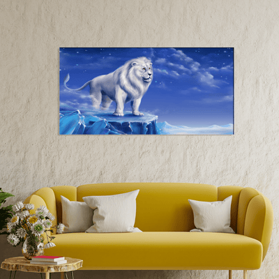 DECORGLANCE Posters, Prints, & Visual Artwork White Lion In Blue Sky Canvas Wall Painting