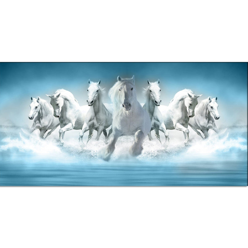 DECORGLANCE Posters, Prints, & Visual Artwork White Seven Horse Canvas Wall Painting